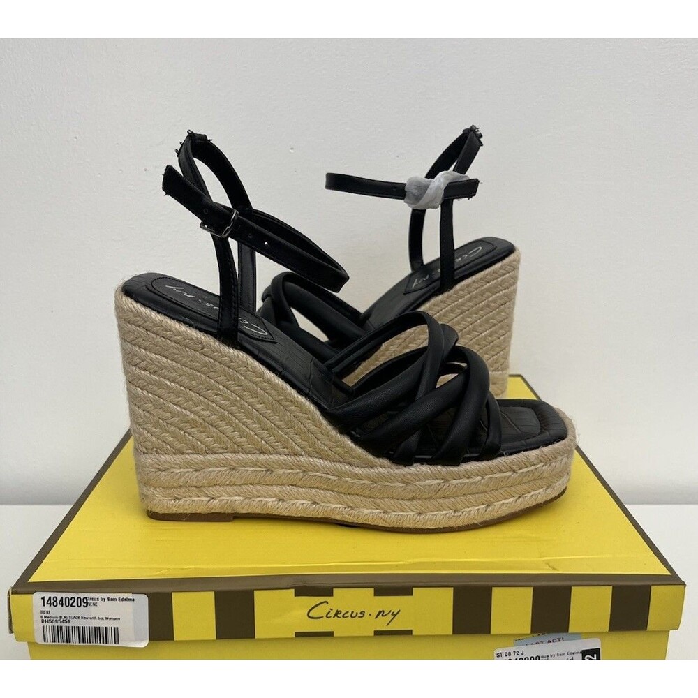 Circus NY by Sam Edelman Irene Black Espadrille Wedge Platform Sandals Size 8 M